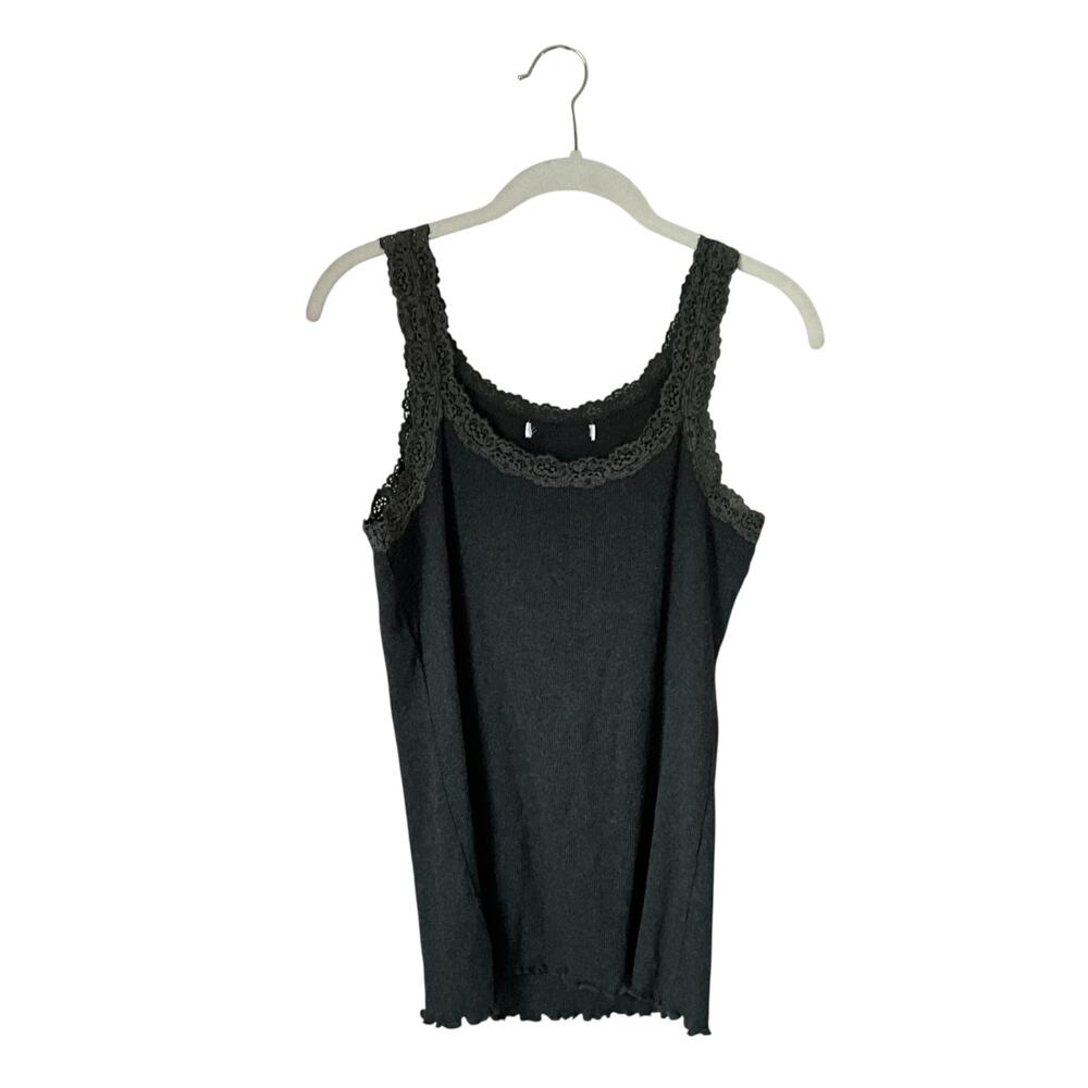 Dark Gray Ribbed Tank Top: 90s, Y2K